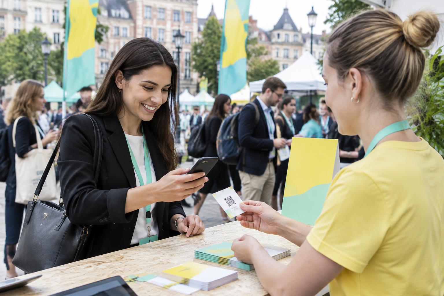 Bezoekers scannen een QR-code op een evenement