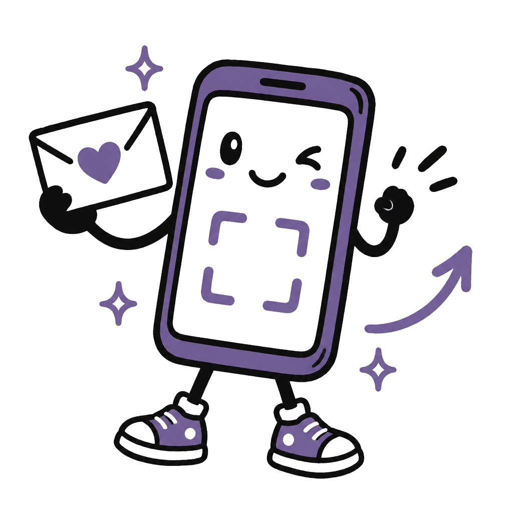 Een vrolijk getekende telefoon met een envelop